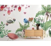 XLMING Hand Drawn Tropical Plants Flowers Small Birds 3D Wallpaper Luxury Silk Study Dining Feature Sofa Grey Bedroom Living Room Tv Decorative Wall-250cm×170cm