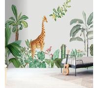XLMING Hand Drawn Tropical Plants Giraffe Animals 3D Wallpaper Luxury Silk Study Dining Feature Sofa Grey Bedroom Living Room Tv Decorative Wall-400cm×280cm