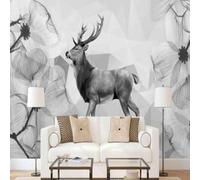 XLMING Hand Drawn Vintage Art Elk Black and White Flowers 3D Wallpaper Premium Textured Silk Study Dining Living Room Bedroom Sofa TV Wall Easy Install-200cm×140cm