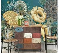 XLMING Hand Drawn Vintage Creative Colourful Flowers 3D Wallpaper Premium Textured Silk Study Dining Living Room Bedroom Sofa TV Wall Easy Install-250cm×170cm
