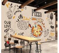 XLMING Hand Drawn Vintage Creative Gourmet Pizza 3D Wallpaper Luxury Home Dining Decor Paste Sofa Living Room The Wall for Bedroom Mural-430cm×300cm