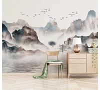 XLMING Hand Drawn Vintage Ink Landscape Scenery 3D Wallpaper Luxury Silk Study Dining Feature Sofa Grey Bedroom Living Room Tv Decorative Wall-250cm×170cm