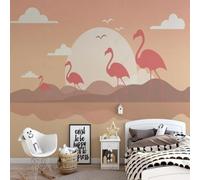 XLMING Hand Drawn Warm Beautiful Flamingos Birds White Clouds 3D Wallpaper Premium Textured Silk Study Dining Living Room Bedroom Sofa TV Wall Easy Install-200cm×140cm