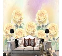 XLMING Hand Drawn Warm Beautiful Yellow Rose Flowers 3D Wallpaper Premium Textured Silk Study Dining Living Room Bedroom Sofa TV Wall Easy Install-250cm×170cm