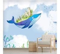XLMING Hand Drawn Watercolor Art Cartoon Whale Architecture 3D Wallpaper Premium Textured Silk Study Dining Living Room Bedroom Sofa TV Wall Easy Install-300cm×210cm