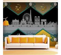 XLMING Hand Drawn Watercolour Architecture Abstract Geometric Retro 3D Wallpaper Premium Textured Silk Study Dining Living Room Bedroom Sofa TV Wall Easy Install-250cm×170cm
