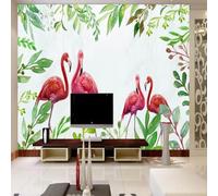 XLMING Hand Drawn Watercolour Tropical Flowers Green Leaves Flamingos 3D Wallpaper Silky Texture Home Study Office Grey Dining Room Sofa Bedroom Living Room TV Backdrop-300cm×210cm