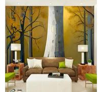 XLMING Hand Painted Abstract Autumn Forest Trees Sunset 3D Wallpaper Premium Textured Silk Study Dining Living Room Bedroom Sofa TV Wall Easy Install-400cm×280cm