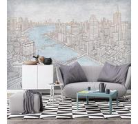 XLMING Hand Painted Art Line City Architecture River 3D Wallpaper Luxury Home Dining Decor Paste Sofa Living Room The Wall for Bedroom Mural-400cm×280cm