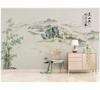 XLMING Hand Painted Art Watercolour Bamboo Forest Hills Garden 3D Wallpaper Luxury Silk Study Dining Feature Sofa Grey Bedroom Living Room Tv Decorative Wall-200cm×140cm