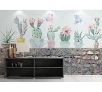 XLMING Hand Painted Cactus Flowers Butterflies Stone Wall 3D Wallpaper Luxury Silk Study Dining Feature Sofa Grey Bedroom Living Room Tv Decorative Wall-300cm×210cm