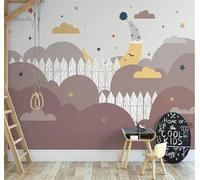 XLMING Hand Painted Cartoon Clouds Moon Stars 3D Wallpaper Premium Textured Silk Study Dining Living Room Bedroom Sofa TV Wall Easy Install-200cm×140cm