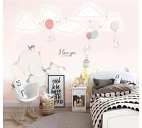 XLMING Hand Painted Cartoon Elephant Rabbit White Clouds 3D Wallpaper Premium Textured Silk Study Dining Living Room Bedroom Sofa TV Wall Easy Install-150cm×105cm