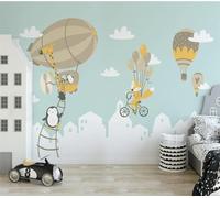 XLMING Hand Painted Cartoon Forest Animal Hot Air Balloon 3D Wallpaper Silky Texture Home Study Office Grey Dining Room Sofa Bedroom Living Room TV Backdrop-200cm×140cm