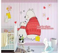 XLMING Hand Painted Cartoon Stripes Polar Bear Flowers 3D Wallpaper Premium Textured Silk Study Dining Living Room Bedroom Sofa TV Wall Easy Install-400cm×280cm