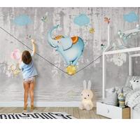 XLMING Hand Painted Cement Cartoon Circus Elephant Flying Bird 3D Wallpaper Luxury Home Dining Decor Paste Sofa Living Room The Wall for Bedroom Mural-200cm×140cm