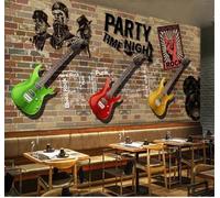 XLMING Hand Painted Colour Guitar Vintage Brick Wall 3D Wallpaper Luxury Home Dining Decor Paste Sofa Living Room The Wall for Bedroom Mural-250cm×170cm