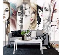 XLMING Hand Painted Colourful Beautiful Portraits Beauty Salon Barbershop 3D Wallpaper Premium Textured Silk Study Dining Living Room Bedroom Sofa TV Wall Easy Install-250cm×170cm