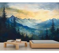 XLMING Hand Painted Ethereal Sunset Mountain Peaks Forest 3D Wallpaper Premium Textured Silk Study Dining Living Room Bedroom Sofa TV Wall Easy Install-350cm×256cm