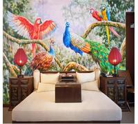 XLMING Hand Painted Forest Flowers Peacocks Parrots 3D Wallpaper Luxury Home Dining Decor Paste Sofa Living Room The Wall for Bedroom Mural-250cm×170cm