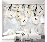 XLMING Hand Painted Fresh Three Dimensiona Colourful Flowers Butterflies 3D Wallpaper Silky Texture Home Study Office Grey Dining Room Sofa Bedroom Living Room TV Backdrop-300cm×210cm