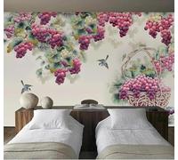 XLMING Hand Painted Fruit Purple Grapes Birds 3D Wallpaper Silky Texture Home Study Office Grey Dining Room Sofa Bedroom Living Room TV Backdrop-400cm×280cm