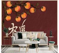 XLMING Hand Painted Ink Wash Persimmon Branches Calligraphy On A Red Background Art 3D Wallpaper Premium Textured Silk Study Dining Living Room Bedroom Sofa TV Wall Easy Install-400cm×280cm