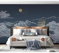 XLMING Hand Painted Landscape Architecture Birds in Flight Moon 3D Wallpaper Premium Textured Silk Study Dining Living Room Bedroom Sofa TV Wall Easy Install-150cm×105cm
