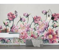 XLMING Hand Painted Minimalist Pink Flowers and Butterflies 3D Wallpaper Luxury Silk Study Dining Feature Sofa Grey Bedroom Living Room Tv Decorative Wall-300cm×210cm