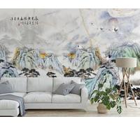 XLMING Hand Painted Mountain Peaks Trees Birds in Flight Faux Marble 3D Wallpaper Luxury Silk Study Dining Feature Sofa Grey Bedroom Living Room Tv Decorative Wall-400cm×280cm