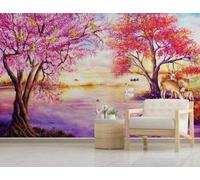 XLMING Hand Painted Multicoloured Trees Swans Birds in Flight 3D Wallpaper Luxury Home Dining Decor Paste Sofa Living Room The Wall for Bedroom Mural-350cm×256cm