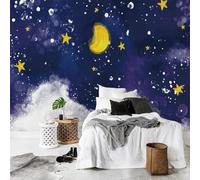 XLMING Hand Painted Night Sky Cartoon Stars Moon 3D Wallpaper Luxury Silk Study Dining Feature Sofa Grey Bedroom Living Room Tv Decorative Wall-400cm×280cm