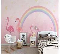 XLMING Hand Painted Pink Flamingo Rainbow Stars 3D Wallpaper Luxury Home Dining Decor Paste Sofa Living Room The Wall for Bedroom Mural-430cm×300cm