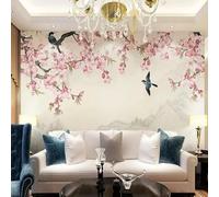XLMING Hand Painted Pink Flowers Branches Little Birds 3D Wallpaper Premium Textured Silk Study Dining Living Room Bedroom Sofa TV Wall Easy Install-150cm×105cm