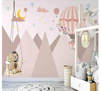 XLMING Hand Painted Pink Geometric Valley Hot Air Balloon 3D Wallpaper Premium Textured Silk Study Dining Living Room Bedroom Sofa TV Wall Easy Install-430cm×300cm