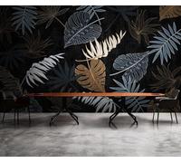 XLMING Hand Painted Retro Art Plant Leaf Black 3D Wallpaper Silky Texture Home Study Office Grey Dining Room Sofa Bedroom Living Room TV Backdrop-200cm×140cm