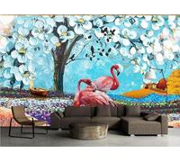 XLMING Hand Painted Trees Flowers Flamingos Art 3D Wallpaper Luxury Silk Study Dining Feature Sofa Grey Bedroom Living Room Tv Decorative Wall-300cm×210cm