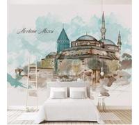 XLMING Hand Painted Vintage Watercolour Castle Architecture Lighthouse 3D Wallpaper Silky Texture Home Study Office Grey Dining Room Sofa Bedroom Living Room TV Backdrop-300cm×210cm