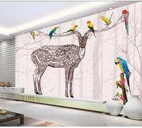 XLMING Hand Painted Warm Art Forest Deer Parrot 3D Wallpaper Luxury Home Dining Decor Paste Sofa Living Room The Wall for Bedroom Mural-400cm×280cm