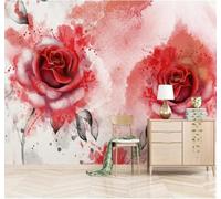 XLMING Hand Painted Watercolour Beautiful Red Rose 3D Wallpaper Luxury Home Dining Decor Paste Sofa Living Room The Wall for Bedroom Mural-200cm×140cm