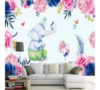 XLMING Hand Painted Watercolour Flowers Elephants Birds Hot Air Balloons 3D Wallpaper Silky Texture Home Study Office Grey Dining Room Sofa Bedroom Living Room TV Backdrop-400cm×280cm