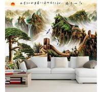 XLMING Hand Painted Watercolour Pine Trees Great Wall Birds Fresh 3D Wallpaper Silky Texture Home Study Office Grey Dining Room Sofa Bedroom Living Room TV Backdrop-150cm×105cm