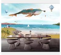 XLMING High End Hand Drawn Cartoon Whales Balloons The Sea 3D Wallpaper Silky Texture Home Study Office Grey Dining Room Sofa Bedroom Living Room TV Backdrop-200cm×140cm