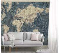 XLMING High End Nostalgic Vintage World Map Relief Decorative 3D Wallpaper Silky Texture Home Study Office Grey Dining Room Sofa Bedroom Living Room TV Backdrop-250cm×170cm