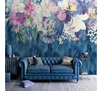 XLMING Ink Wash Blue Beautiful Colourful Flowers 3D Wallpaper Silky Texture Home Study Office Grey Dining Room Sofa Bedroom Living Room TV Backdrop-250cm×170cm