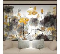 XLMING Ink Wash Hand Drawn Golden Lotus Flowers Lotus Leaves 3D Wallpaper Luxury Home Dining Decor Paste Sofa Living Room The Wall for Bedroom Mural-300cm×210cm