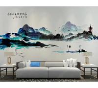 XLMING Ink Wash Landscape Architecture Birds in Flight Trees 3D Wallpaper Luxury Silk Study Dining Feature Sofa Grey Bedroom Living Room Tv Decorative Wall-300cm×210cm