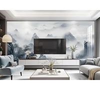 XLMING Ink Wash Landscape Birds in Flight Woodland Architecture 3D Wallpaper Luxury Silk Study Dining Feature Sofa Grey Bedroom Living Room Tv Decorative Wall-300cm×210cm