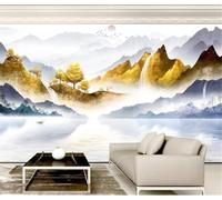XLMING Ink Wash Landscape Waterfall Trees Birds 3D Wallpaper Premium Textured Silk Study Dining Living Room Bedroom Sofa TV Wall Easy Install-350cm×256cm