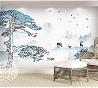 XLMING Ink Wash Landscapes Birds in Flight Elk Scenery 3D Wallpaper Luxury Home Dining Decor Paste Sofa Living Room The Wall for Bedroom Mural-400cm×280cm